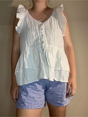 Buffalo David Bitton Women’s White Ruffled Button-Front Sleeveless Top Size XL